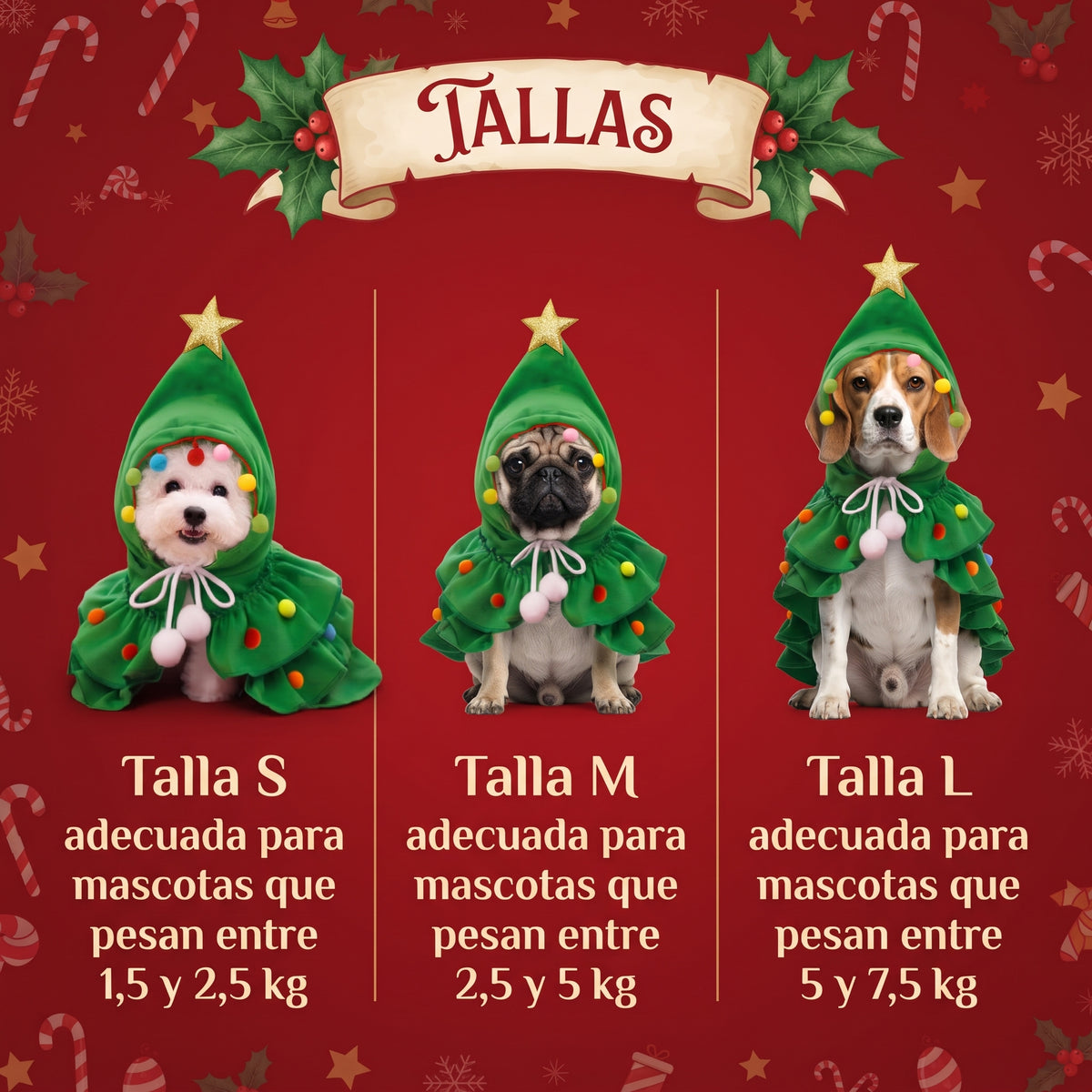 Capa Navideña de arbolito para Perros